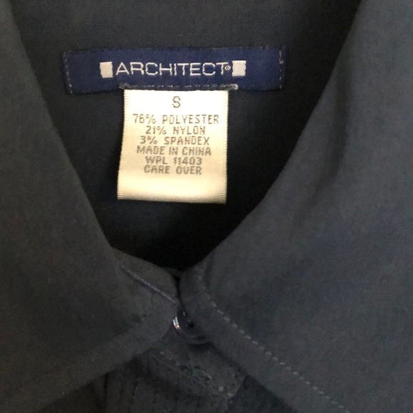 Navy Blue Nylon/Spandex Button Down Collared Top - Picture 3 of 8